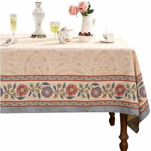 Beige Floral Rectangular Tablecloth 63x110 in
