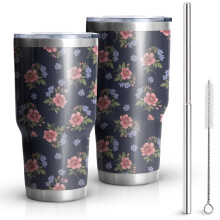 30oz Pioneer Flower Floral Print Pattern Tumbler, Double Wall Vacuum Insulated Cup, BPA-Free Leak Proof Lid & Reusable Straws, Hot 12h, Cold 34h