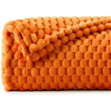 Fleece Blanket Twin Size 60x80 in Orange Jacquard