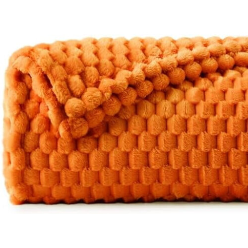 Fleece Blanket Twin Size 60x80 in Orange Jacquard