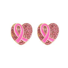 Roze lint hartvormige oorknopjes voor dames (1 paar)