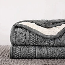 Cable Knit Sherpa Throw Blanket 50 x 63 in Grey