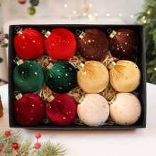 Lot de 12 boules de Noël en tissu, pendentifs décoratifs doux pour sapin de Noël, boules traditionnelles à suspendre pour la décoration de la