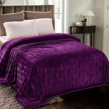 Couverture en flanelle douce pour lit simple, 229 x 168 cm, couvre-lit en velours violet à motif vintage – Chaud et léger