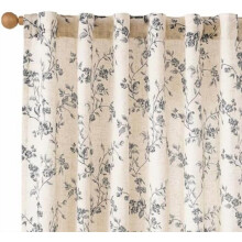 Linen Floral Curtains Back Tab & Rod Pocket 50x84 in (Pair)