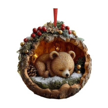 Adornos de animales del bosque en 2D – Decoración artesanal en tonos naturales (zorro durmiendo, búho, conejo, oso) – Compatibles con el árbol