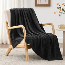 6 Layer 100% Cotton Muslin Blanket, 60"x80" Twin Muslin Blanket for Couch Bed, Lightweight and Breathable Cotton Gauze for Adult, Black