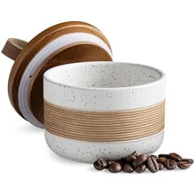 Ceramic Food Storage Jar with Wooden Lid, 5 fl oz