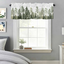 Green Pine Trees Vintage Valance Curtain 42x18in