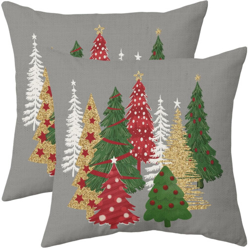 Fodere per cuscini natalizie in lino grigio, 45x45 cm (2 pezzi)