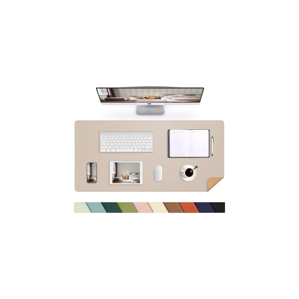 Large Non-Slip Leather Desk Pad With Cork & Pu Leather, Waterproof Mouse/Writing Mat (23.6"X13.7", ) Beige 9181073236181