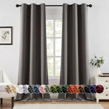 Grey Blackout Curtains 40"W x 64"L, Pair, Thermal Insulated