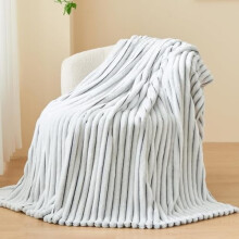 Super Soft Twin Blanket, Black & White Ribbed Jacquard Fleece – Lightweight, All-Season, Compatible with Twin Beds (60"x80")