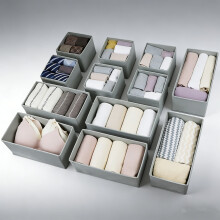 12-Pc Foldable Fabric Drawer Organizers for Clothes, Socks, Ties, Underwear – Gray Cabinet Storage Boxes