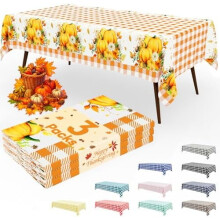 Fețe de masă de unică folosință cu model Gingham portocaliu, 3 buc., plastic impermeabil, dreptunghiulare, pentru Ziua Recunoștinței,