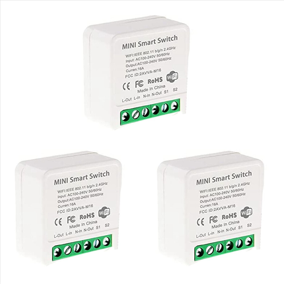 3X Mini Smart Wifi Relay Switch, Diy Timer Light Switch Module Smart Life/Tuya Application, Wireless Remote Control,3 X Smart Relay 9399596529233