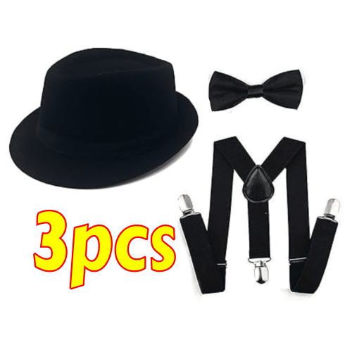 Σετ καπέλο Fedora για άνδρες, τιράντες και προδεμένο παπιγιόν
