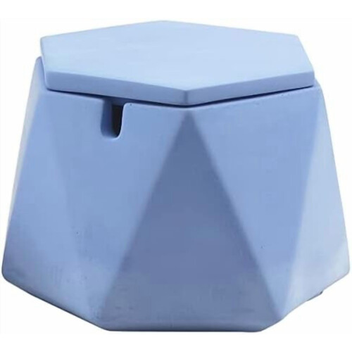 Concrete Ashtray with Lid – Hexagonal, Stainless Steel