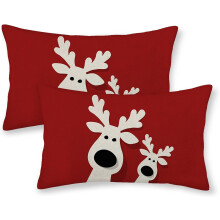 Linnen kerstkussenhoezen 12x20 inch, set van 2
