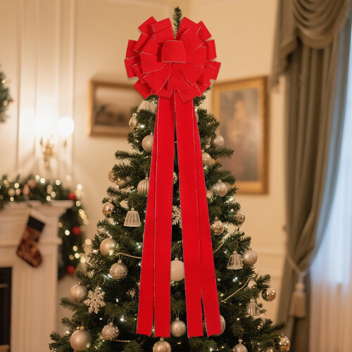Extra grote fluwelen kerststrik met gouden draad