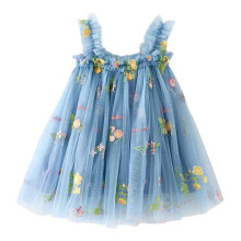 Småbarn Baby Jente Sommerkjole Ermeløs Broderi Prinsessekjole Dansefest Blomster Tyllkjoler Klær