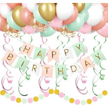 Blue and White Birthday Decor Kit with Banner, Swirls,