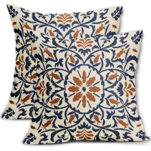 Obliečky na vankúše v námorníckej a spálenej oranžovej farbe, boho štýl, ľanové plátno, 20x20 palcov