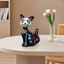 Resin Skeleton Cat Figurine Day of the Dead Decor