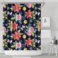 Douchegordijn met Pioneer bloemenprint, 84"x72", decoratieve douchegordijnset voor de badkamer met 12 haken, waterdicht en wasbaar.
