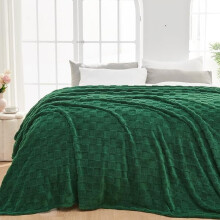 Super Soft Queen Blanket, Dark Green 3D Checkered Flannel Fleece – All-Season Lightweight Bed Blanket (90"x90")