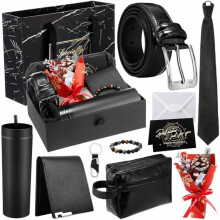10 Pcs Birthday Gifts for Men: Tumblers, Wallet, Tie, Belt Set – Retirement/Anniversary Gift for Dad, Husband, Boyfriend, Coworker (Red)