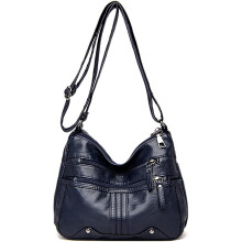Zachte schoudertas van imitatieleer voor dames, crossbodytas met meerdere ritsvakken, retro handtas, grote opbergtas.