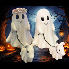 Ghost Walking Dog Statue Resin Halloween Decor 5.9in or