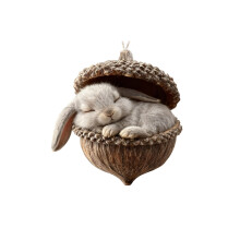 Ornamento artigianale a forma di ghianda con animale del bosco, 10 cm