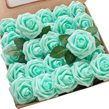 25pcs Realistic Robin's Egg Blue Foam Roses with Stems – DIY Wedding Bouquets, Baby Shower, Home Decor (Compatible with Standard Floral Supplies)