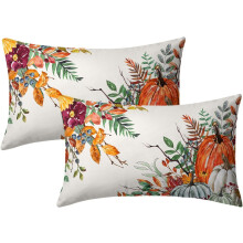 Clúdach Pillow Pumpkin Oráiste & Bán 12x20 orlach, Pacáiste de 2