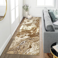 2'x8' Modern Marble Runner Rug, Washable Kitchen Runner Abstract Marble Pattern Rug Runners for Hallways Non Slip for Bedroom Entryway, Brown