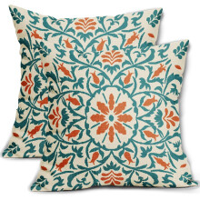 Kussenslopen van linnen in turquoise en oranje, 40x40 cm, set van 2