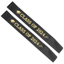 2024 Graduation Sash Black Satin Shoulder Strap
