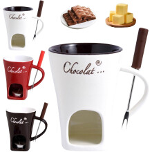 Sweet Fondue Cup Set with Forks – Chocolate Melting Mug, Ideal Gift for Birthday, Wedding; Compatible with Tealights (White)