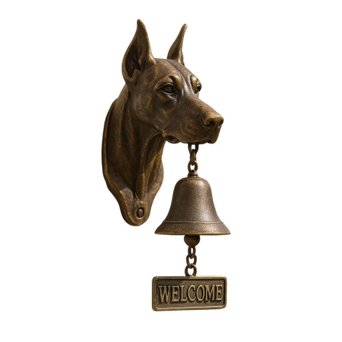 Retro vas vacsoracsengő bronz mopszfejjel, 19 cm 1
