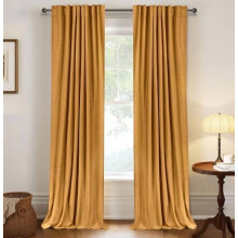 Linen Blackout Curtains 50"x84", Back Tab/Rod Pocket, Thermal Insulated, Textured, 2 Panels, Mustard Yellow – Compatible with Standard Rods