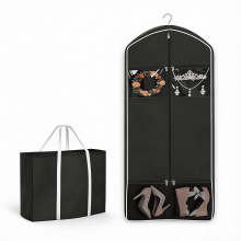 Housse à vêtements de mariée noire portable avec soufflet de 8 pouces
