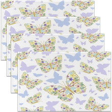 Pasztell pillangós asztali alátét készlet, 4 db, 45x30 cm, csillámos virágos és botanikus mintával, gyerekeknek és felnőtteknek