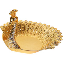 Golden Peacock Fruit Plate Zinc Alloy 16.8 cm