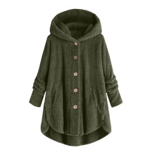 Winterjassen voor dames in grote maten: pluizige fleecejas met knoopsluiting, pluche capuchon, losvallend vest, wollen jas, comfortabele