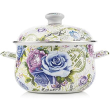 Retro flower enamel stockpot with lid 5L blue rose