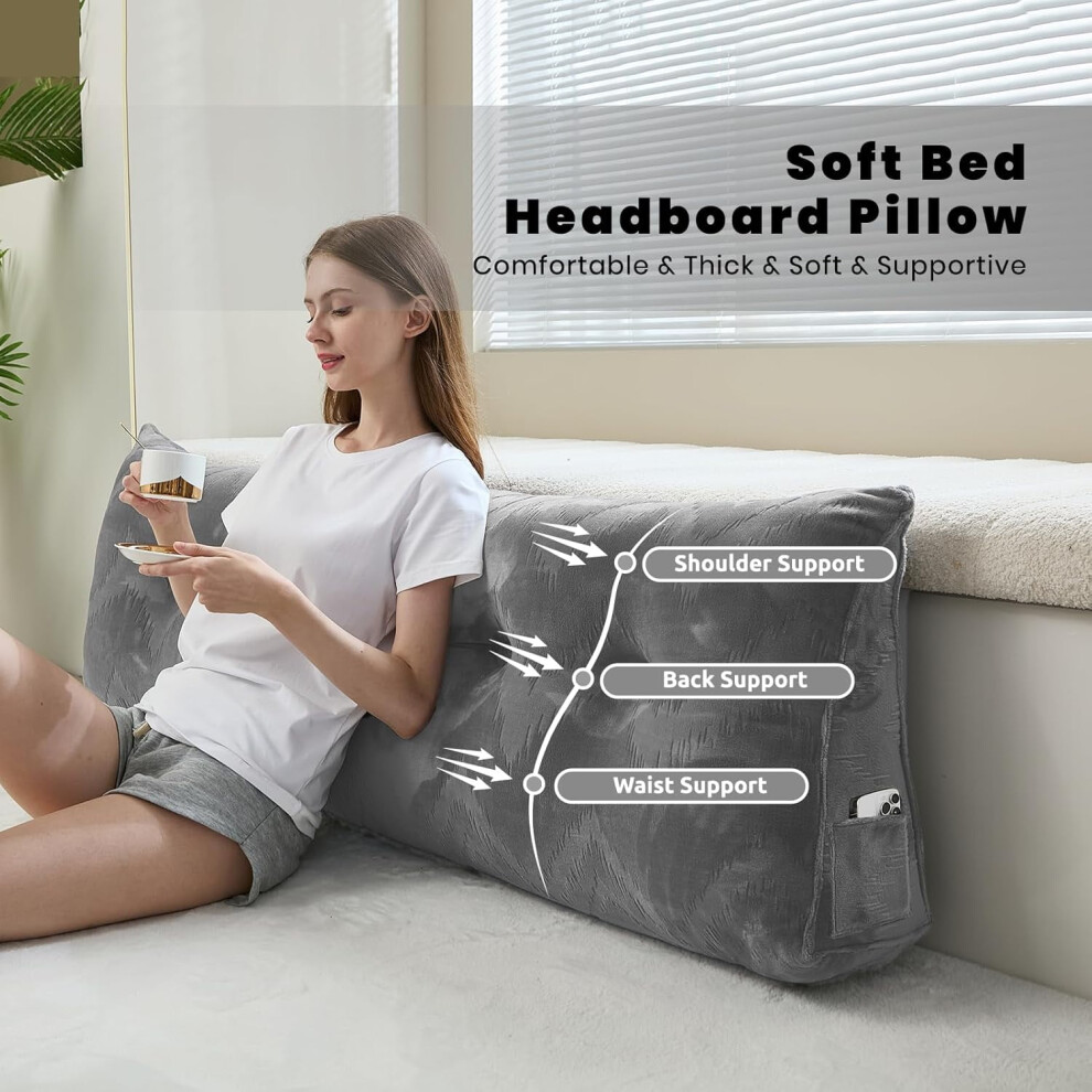 Triangular Wedge Pillow Grey Queen 59x8x20 Inch