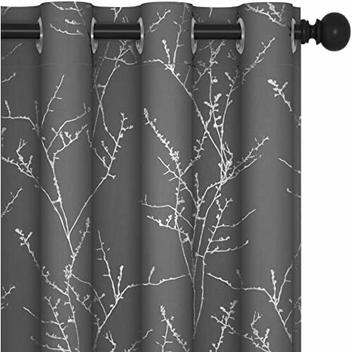 Blackout Curtains 84 in Light Gray with Silver Wave Print
