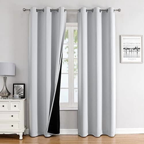 Light Grey Blackout Curtains 42x63 in, 2-Panel Grommet Set